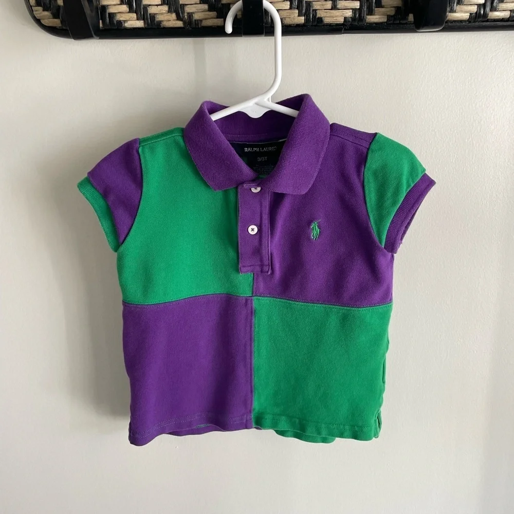 Ralph Lauren Toddler Color Block Polo - Green and Purple - Size 3/3T